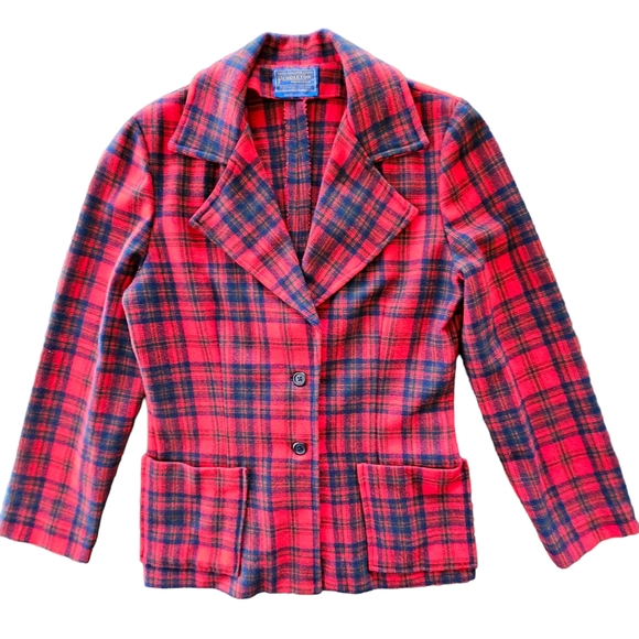 Vintage 1960's Era Pendleton Wool Red/Black/Green/Navy Tarten Plaid Skirt Set - Picture 3 of 17